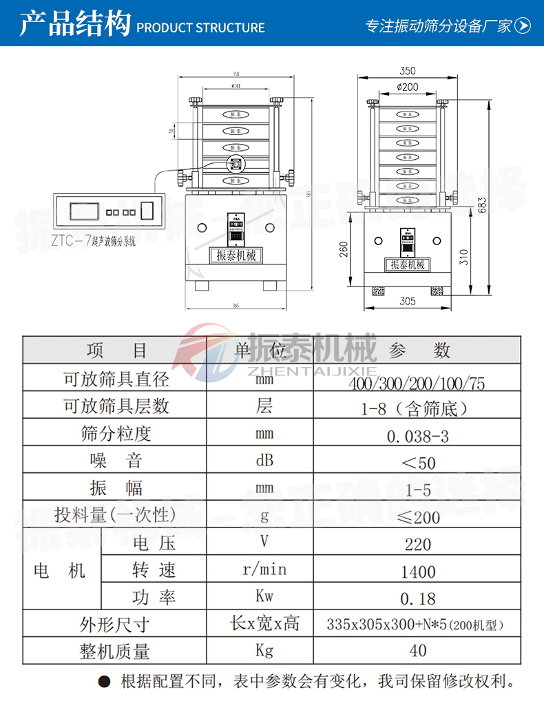 石墨混合物料超聲波試驗篩技術(shù)參數(shù)